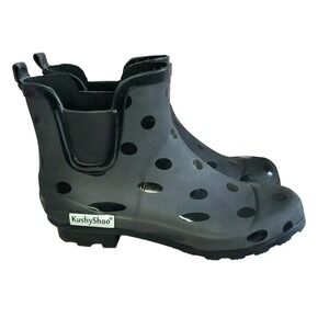 KushyShoo Waterproof Chelsea Rain Boots 6 Black‎ Polka Dot Garden Outdoor